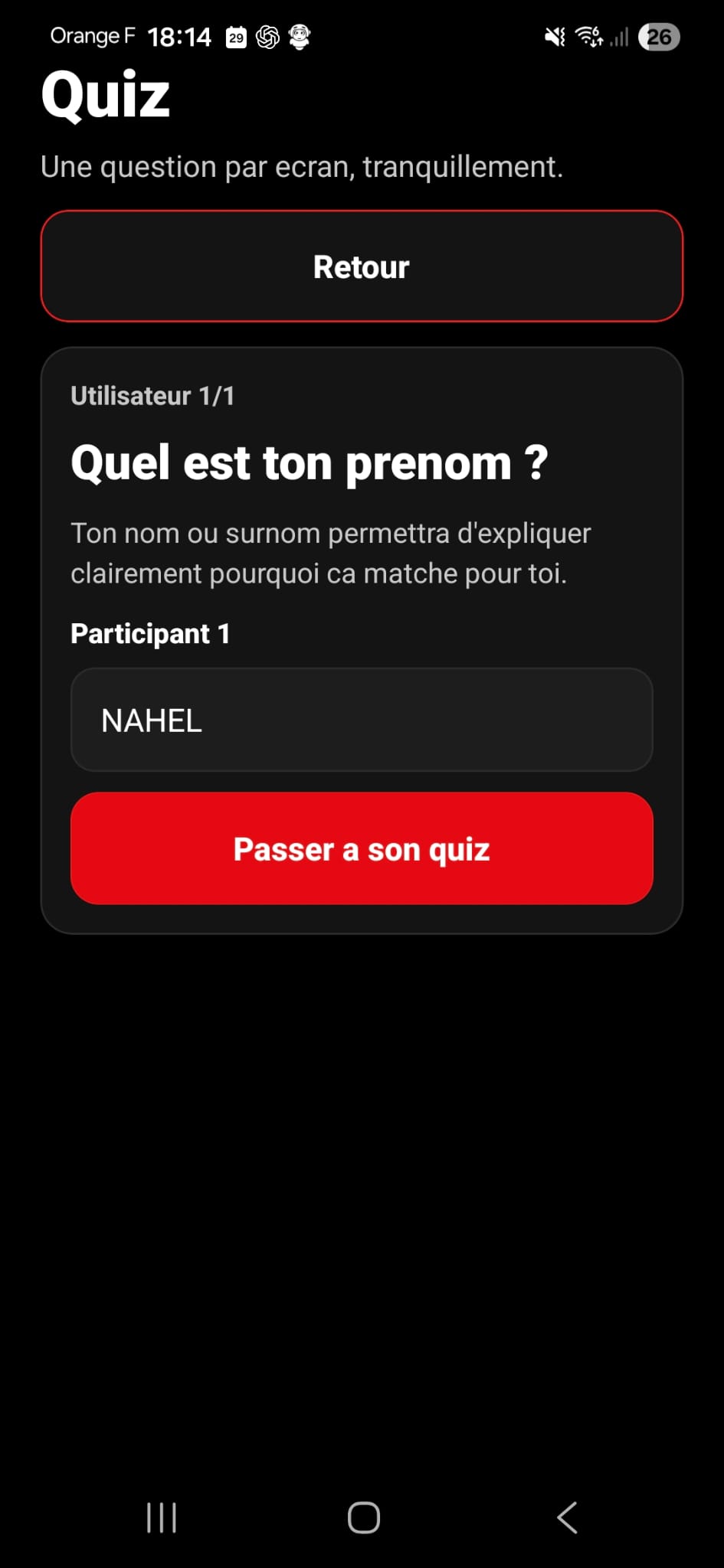 Ecran de quiz OMQ